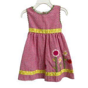 B.T. Kids Pink Gingham Toddler Dress With Floral & Ladybug Embroidery 24 Months